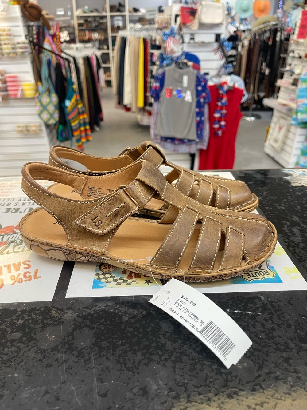 Josef Seibel Brown Leather Fisherman Sandals size 7-9?